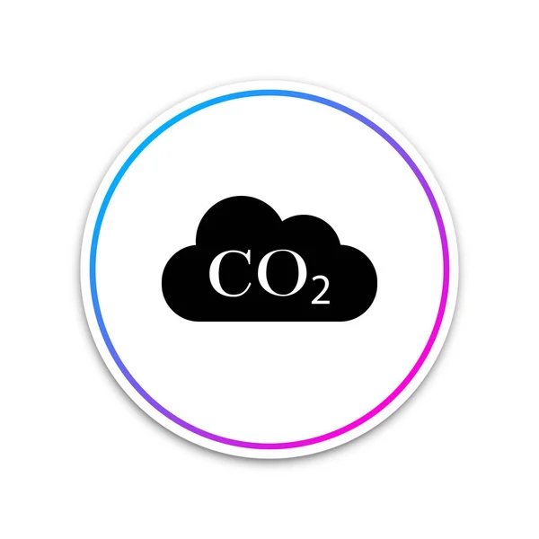 CO2 emissions in cloud icon isolated on white background. Carbon dioxide formula symbol, smog pollution concept, environment concept, combustion products. Circle white button. Vector Illustration — Stock Vector