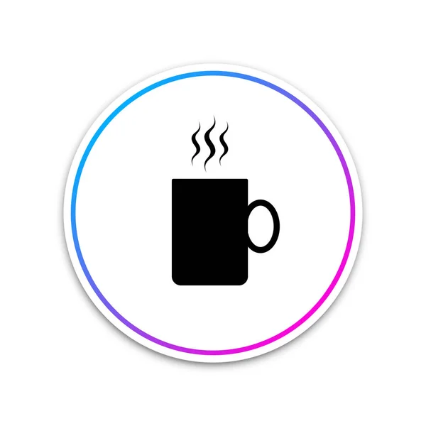 Ícone xícara de café isolado no fundo branco. Uma chávena. Café quente. Botão branco do círculo. Ilustração vetorial — Vetor de Stock