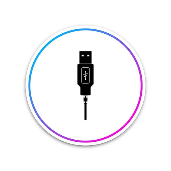 Ícone cabo cabo USB isolado no fundo branco. Conectores e tomadas para PC e dispositivos móveis. Computador periféricos conector ou recarga de smartphone. Botão branco do círculo. Ilustração vetorial — Vetor de Stock