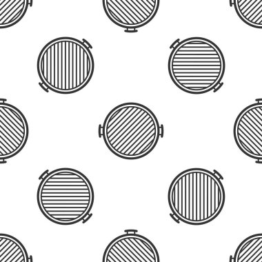 Barbekü ızgara simgesi beyaz arka plan üzerinde dikişsiz desen izole. Barbekü ızgara üst görünümü. Düz tasarım. Vektör İllüstrasyonu