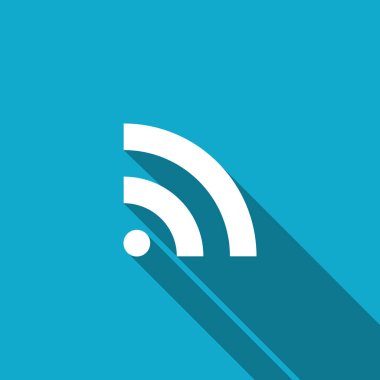 Rss simgesi uzun gölge ile izole. Radyo sinyali. Rss besleme sembolü. Düz tasarım. Vektör İllüstrasyonu
