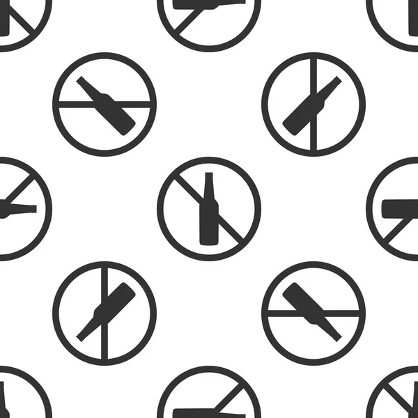 No alcohol icon isolated seamless pattern on white background. Prohibiting alcohol beverages. Forbidden symbol with beer bottle glass. Flat design. Vector Illustration — Stock Vector