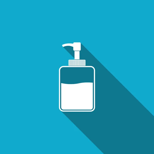 Icono de botella desinfectante de mano aislado con sombra larga. Concepto de desinfección. Gel de lavado. Botella de alcohol para higiene. Diseño plano. Ilustración vectorial — Vector de stock