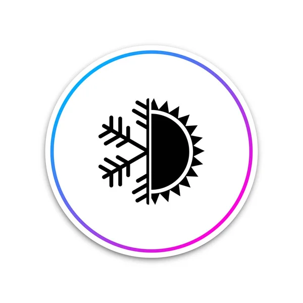 Heißes und kaltes Symbol. Sonne und Schneeflockensymbol isoliert auf weißem Hintergrund. Winter- und Sommersymbol. Kreis weißer Knopf. Vektorillustration — Stockvektor