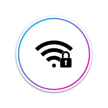Wifi kitli işaret simgesi beyaz arkaplanda izole edildi. Şifre kablosuz ağ sembolü. Kablosuz ağ simgesi. Karı bölgesi. Çember beyaz düğme. Vektör İllüstrasyonu