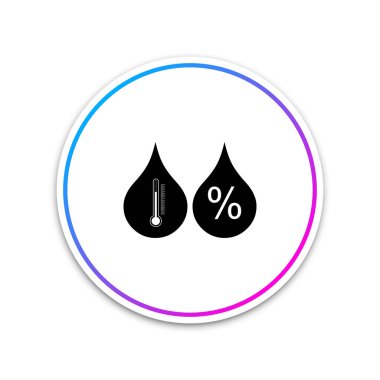 Beyaz arka planda yalıtılmış nem simgesi. Hava ve meteoroloji, termometre sembolü. Beyaz düğme daire. Vektör Illustration