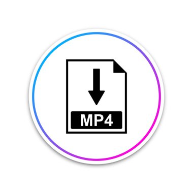 Mp4 dosya belge simgesi. Beyaz arka planda yalıtılmış Mp4 düğme simgesini indirin. Daire beyaz düğme. Vektör İllüstrasyonu