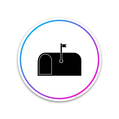 Posta kutusu simgesi beyaz arka plan üzerinde izole. Posta kutusu simgesi. Posta postbox direğe bayrağı ile. Beyaz daire düğmesi. Vektör çizim