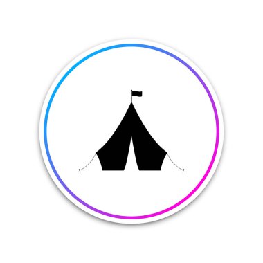 Bayrak simgesi beyaz arka plan üzerinde izole ile Turist çadırı. Daire beyaz düğme. Vektör İllüstrasyonu