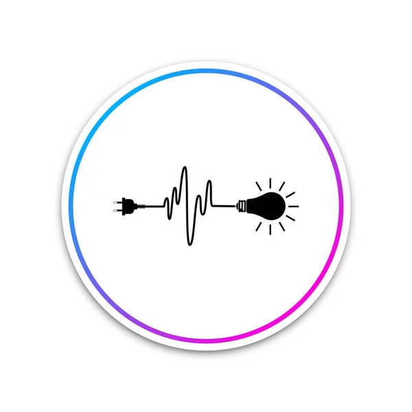 Stecker und Glühbirnen-Symbol isoliert auf weißem Hintergrund. Stecker, Lampe und Kabel in Form von Herzschlag. Konzept der Elektrizität und Beleuchtung. Kreis weißer Knopf. Vektorillustration — Stockvektor