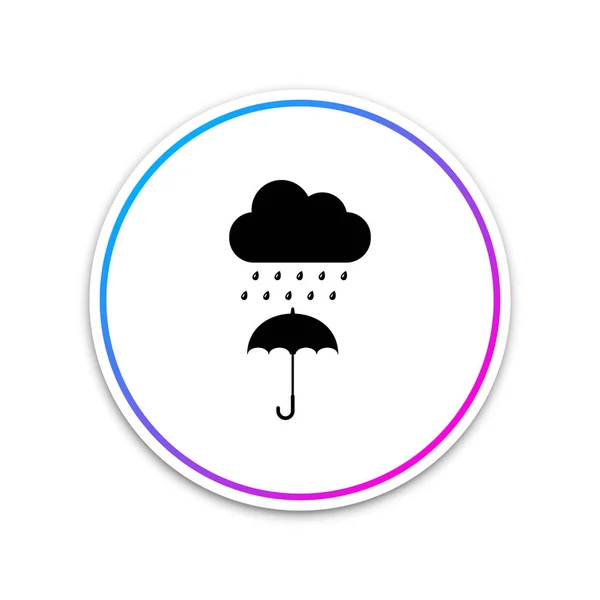 Mrak s deštěm na ikoně deštníku, izolovaný na bílém pozadí. Tlačítko s bílým kroužkem. Vektorová ilustrace — Stockový vektor