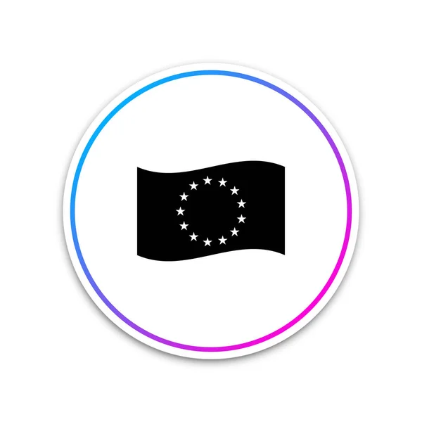 Flagga av Europeiska unionen ikon isolerad på vit bakgrund. EU-cirkelsymbol. Viftande EU-flaggan. Cirkel vit knapp. Vektor illustration — Stock vektor