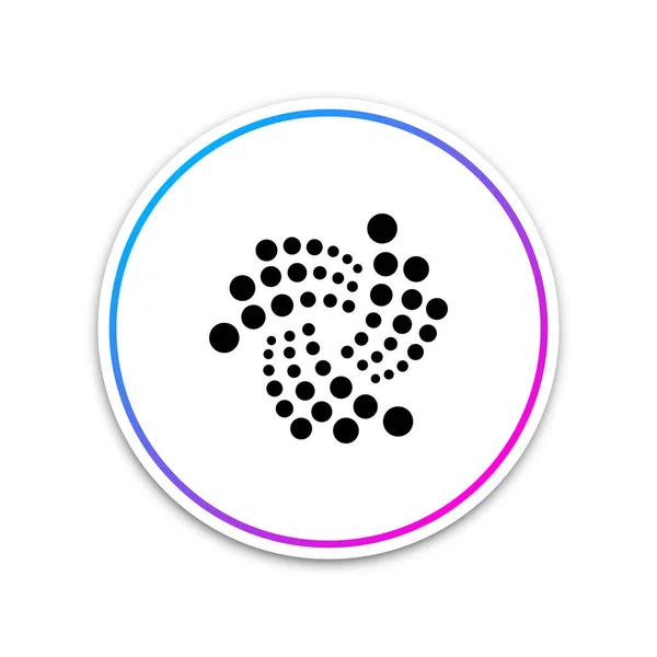 Иконка IOTA MIOTA в криптовалюте изолирована на белом фоне. Физическая монета. Цифровая валюта Символ Altcoin. Безопасная криптовалюта на основе блокчейна. Круглая белая кнопка. Векторная миграция — стоковый вектор