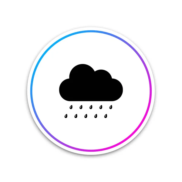 Nuage avec icône de pluie isolé sur fond blanc. Pluie nimbus nuage précipitation avec gouttes de pluie. Cercle bouton blanc. Illustration vectorielle — Image vectorielle