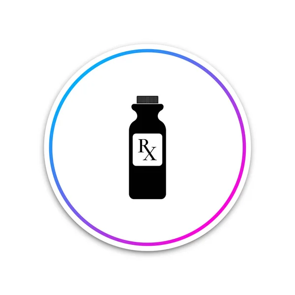 Pill palack Rx jel és tabletták ikon elszigetelt fehér háttér. Gyógyszertár. Rx a vényköteles szimbólum a kábítószer-gyógyszert palackot. Fehér gomb bekarikázása. Vektoros illusztráció — Stock Vector