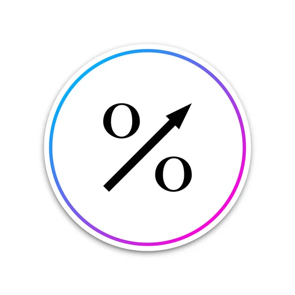 Ícone de seta para cima por cento isolado no fundo branco. Aumento do sinal percentual. Botão branco do círculo. Ilustração vetorial —  Vetores de Stock