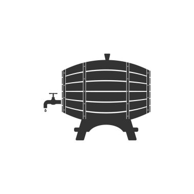 Askıda tahta varil ve durdurma ikonu izole edilmiş. Düz dizayn. Vektör İllüstrasyonu