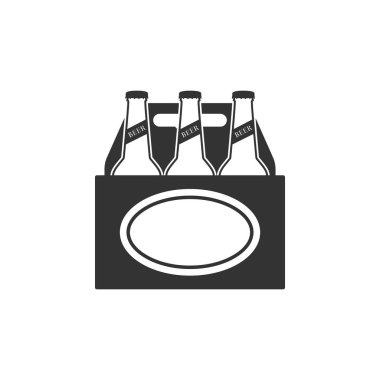 Bira şişeleri simgesi ikonu izole paketi. Kasa kasa bira kutusu tabelası. Düz tasarım. Vektör İllüstrasyonu