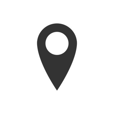 Harita pin simgesi yalıtılmış. İşaretçi simgesi. Konum işareti. Navigasyon haritası, gps, yön, yer, pusula, iletişim, arama konsepti. Düz tasarım. Vektör İllüstrasyonu