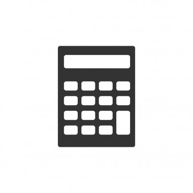 Hesap makinesi simgesi yalıtılmış. Muhasebe sembolü. İş hesaplamaları matematik eğitim ve finans. Düz tasarım. Vektör İllüstrasyonu
