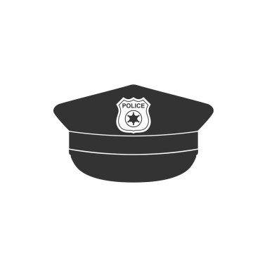 Cockade simgesi izole ile polis kapağı. Polis şapka işareti. Düz tasarım. Vektör İllüstrasyonu