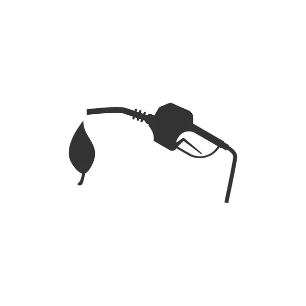 Bio bränsle koncept med bränslepåfyllning munstycke och blad ikon isolerade. Naturligt energikoncept. Bensinstation pistol skylt. Platt design. Vektor illustration — Stock vektor