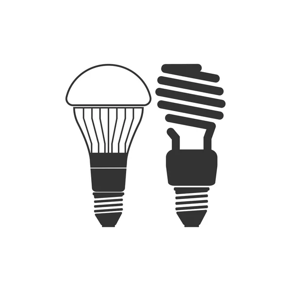 Sparsame LED-Leuchtmittel und Leuchtstoffröhren-Symbol isoliert. Energiesparlampen sparen. flache Bauweise. Vektorillustration — Stockvektor