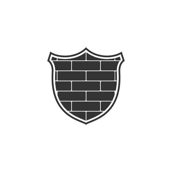 Bouclier avec icône de mur de briques de cybersécurité isolé. Symbole de protection des données Logo pare-feu. Protection du réseau. Design plat. Illustration vectorielle — Image vectorielle