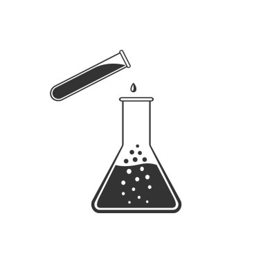 Test tüpü ve şişe - kimyasal laboratuvar test simgesi izole. Laboratuvar cam işareti. Düz tasarım. Vektör İllüstrasyonu