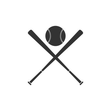 Çapraz beyzbol sopaları ve top simgesi izole. Düz tasarım. Vektör İllüstrasyonu