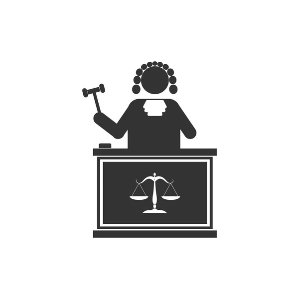 Judge with gavel on table icon isolated. Flat design. Vector Illustration — Stock Vector