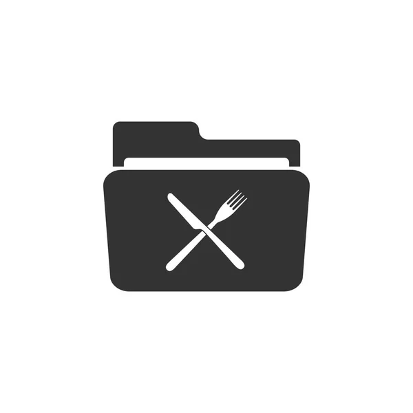 Tenedor cruzado y cuchillo sobre el icono de la carpeta aislado. Símbolo del restaurante. Diseño plano. Ilustración vectorial — Vector de stock
