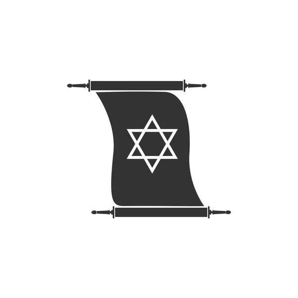 Иконка свитка Торы изолирована. Еврейская Тора в расширенной форме. Знак Торы. Символ Звезды Давида. Простой пергаментный свиток. Плоский дизайн. Векторная миграция — стоковый вектор