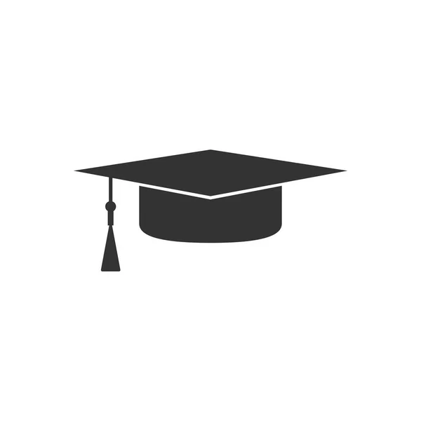 Icona del tappo di graduazione isolata. Cappello da laurea con icona a nappa. Design piatto. Illustrazione vettoriale — Vettoriale Stock