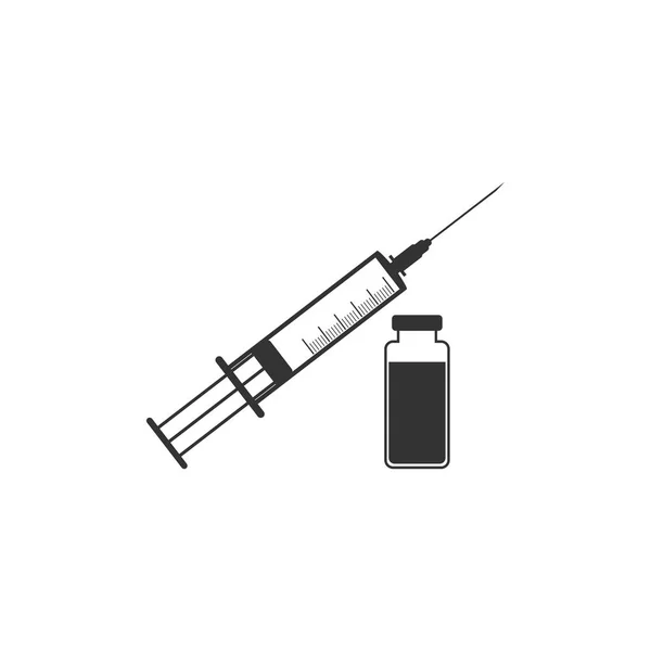 Medical syringe with needle and vial icon isolated. Concept of vaccination, injection. Flat design. Vector Illustration — Stock Vector