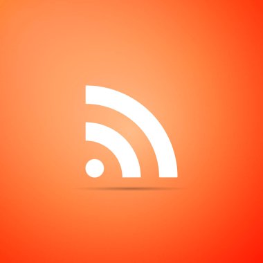 Turuncu arka planda yalıtılmış Rss simgesi. Radyo sinyali. Rss besleme sembolü. Vektör İllüstrasyonu