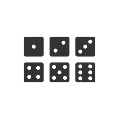 Altı dices simgesi yalıtılmış ayarlayın. Düz tasarım. Vektör İllüstrasyonu