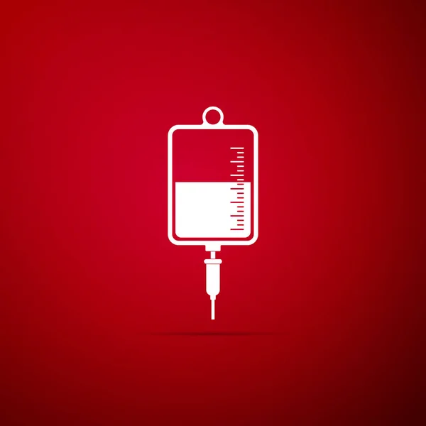 Icône sac IV isolé sur fond rouge. Icône sac de sang. Faire un don de sang concept. Le concept de traitement et de thérapie, la chimiothérapie. Illustration vectorielle — Image vectorielle