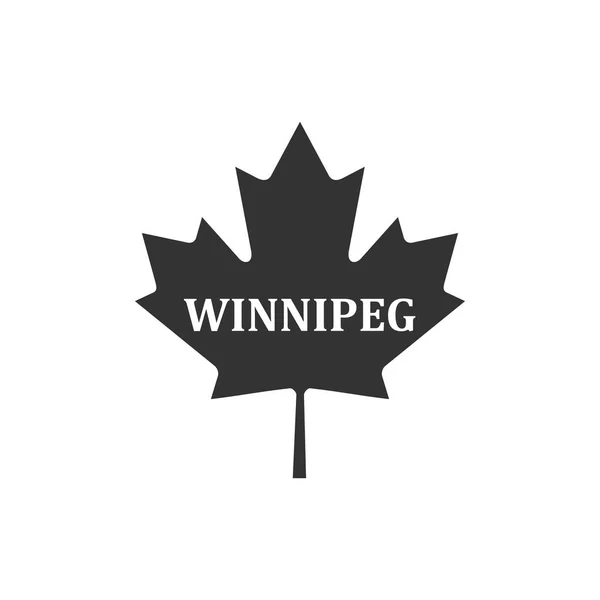 Foglia d'acero canadese con il nome della città icona Winnipeg isolato. Design piatto. Illustrazione vettoriale — Vettoriale Stock