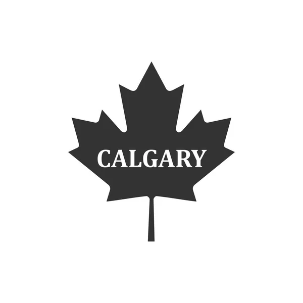 Καναδικό φύλλο σφενδάμου με όνομα πόλης, το εικονίδιο του Κάλγκαρι απομονωμένο. Επίπεδη σχεδίαση. Απεικόνιση διανυσματικών φορέων — Διανυσματικό Αρχείο