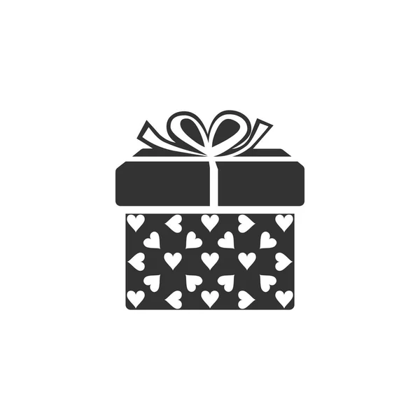 Gift box and heart icon isolated. Packaging Valentine s Day. Beautiful festive box tied with ribbon and bow on top. Flat design. Vector Illustration — Stock Vector
