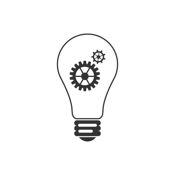 Licht lamp icoon geïsoleerd. Gloeilamp met tandwielen en KPV samenwerken symbool. Idee concept. Plat ontwerp. Vector illustratie — Stockvector