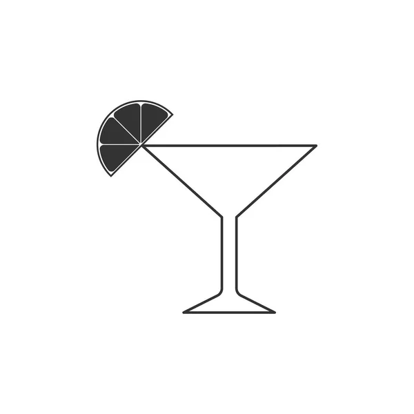 Icône en verre Martini isolé. Cocktail avec symbole de citron vert. Design plat. Illustration vectorielle — Image vectorielle