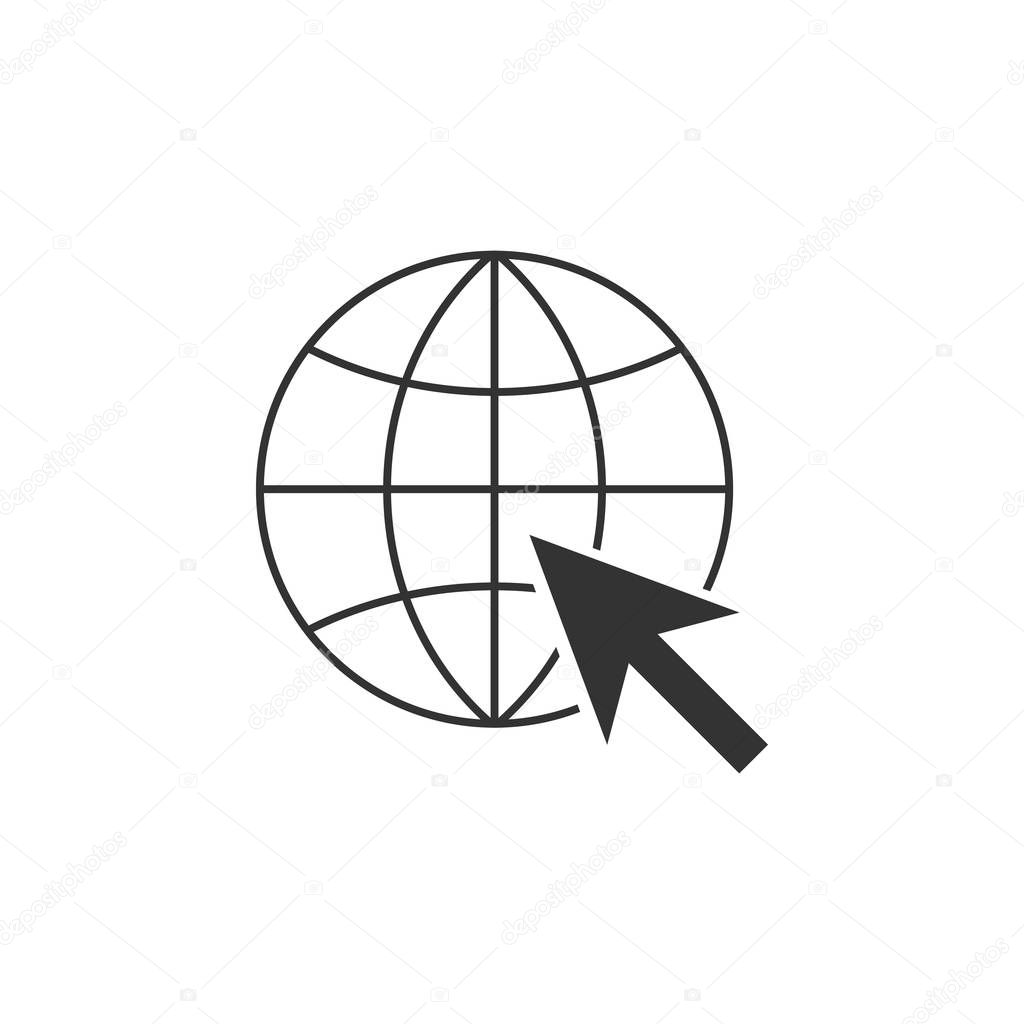 Go To Web icon isolated. Globe and cursor. Website pictogram. World wide web symbol. Flat design. Vector Illustration