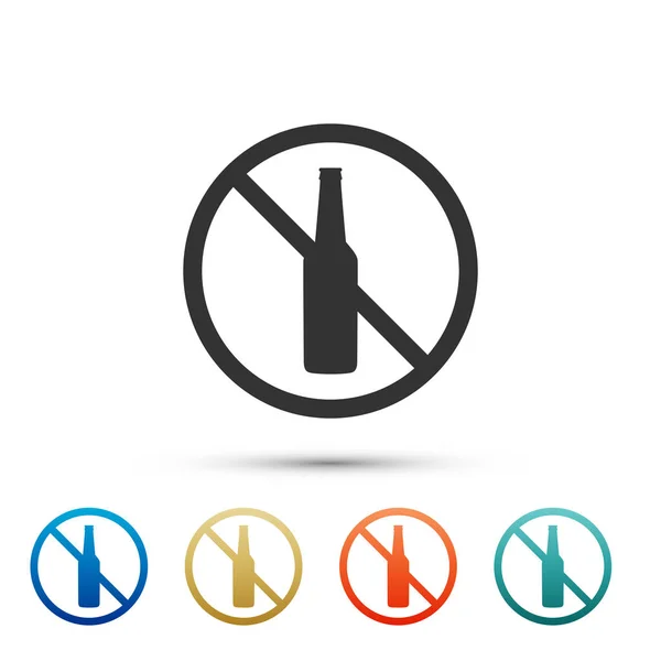 No alcohol icon isolated on white background. Prohibiting alcohol beverages. Forbidden symbol with beer bottle glass. Set icons in color icons. Vector Illustration — Stock Vector