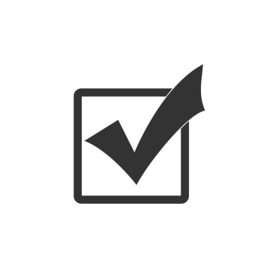 Yalıtılmış bir kutu simgesinde işareti işaretleyin. Onay simgesi. Liste düğmesini işaretle düğmesini işaretleyin. Düz tasarım. Vektör İllüstrasyonu