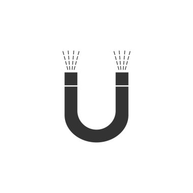 Mıknatıs simgesi izole. At nalı mıknatısı, manyetizma, manyetize, cazibe. Düz tasarım. Vektör İllüstrasyonu