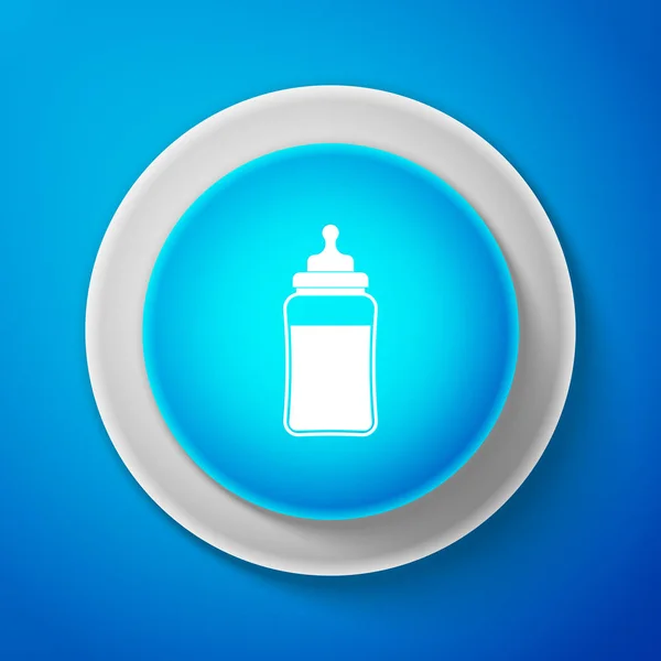 Icono del biberón aislado sobre fondo azul. Icono de biberón. Señal de botella de leche. Círculo botón azul. Ilustración vectorial — Vector de stock