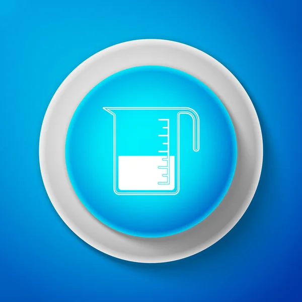 Taza medidora para medir el icono de la comida seca y líquida aislada sobre fondo azul. vaso de precipitados de plástico con mango. Círculo botón azul. Ilustración vectorial — Vector de stock