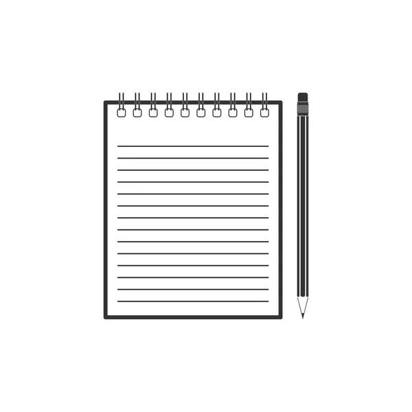 Cuaderno en blanco y lápiz con icono de borrador aislado. Diseño plano. Ilustración vectorial — Archivo Imágenes Vectoriales